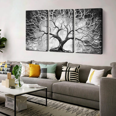 CIRABKY Tree Pictures Wall Art for Living Room - Black and White Canvas Wall Art for Bedroom - Home Office Decor Wall Size 16" x 24" x 3 Pieces