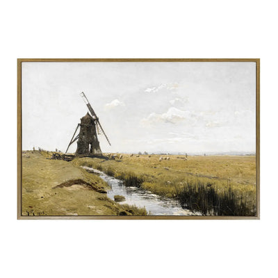 RaphelArt Framed Canvas Wall Art Home DecorWindmill On The Meadows Vintage DecorCottagecore Landscape Farmhouse Painting Big Canvas Wall Art Decor for Living RoomOfficeBedroomBathroom16x24